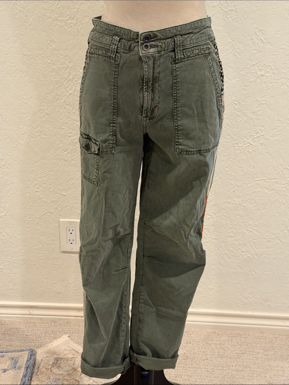 Anthropologie The Wanderer Patchwork Stripe Cargo Pants size 28